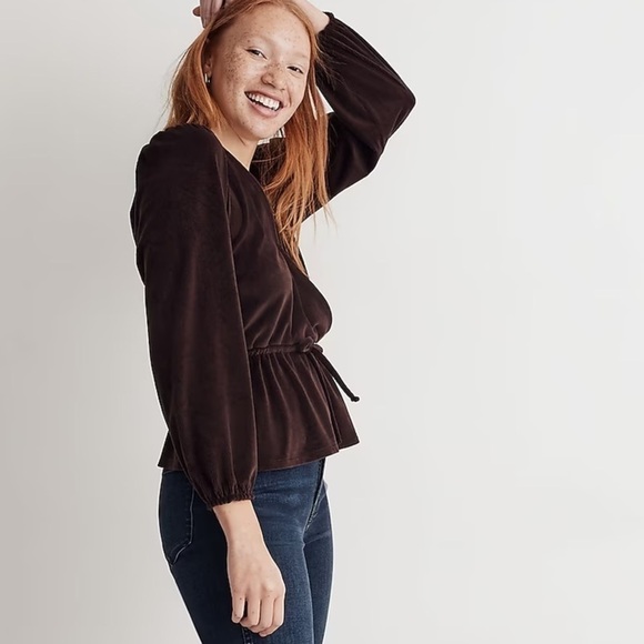 Madewell corduroy tie front faux wrap top spiced raisin - Picture 2 of 6